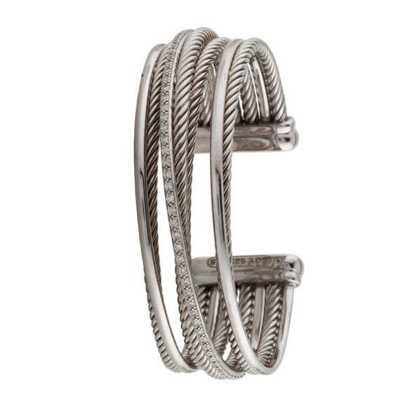 DAVID YURMAN DIAMOND & SRERLING SILVER 925 CROSSOVER CUFF BRACELET - Picture 2 of 4